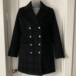 Ann Taylor Black Double-Breasted Pea Coat 🧥, size-XS,lined. 34% wool ,2 packets
